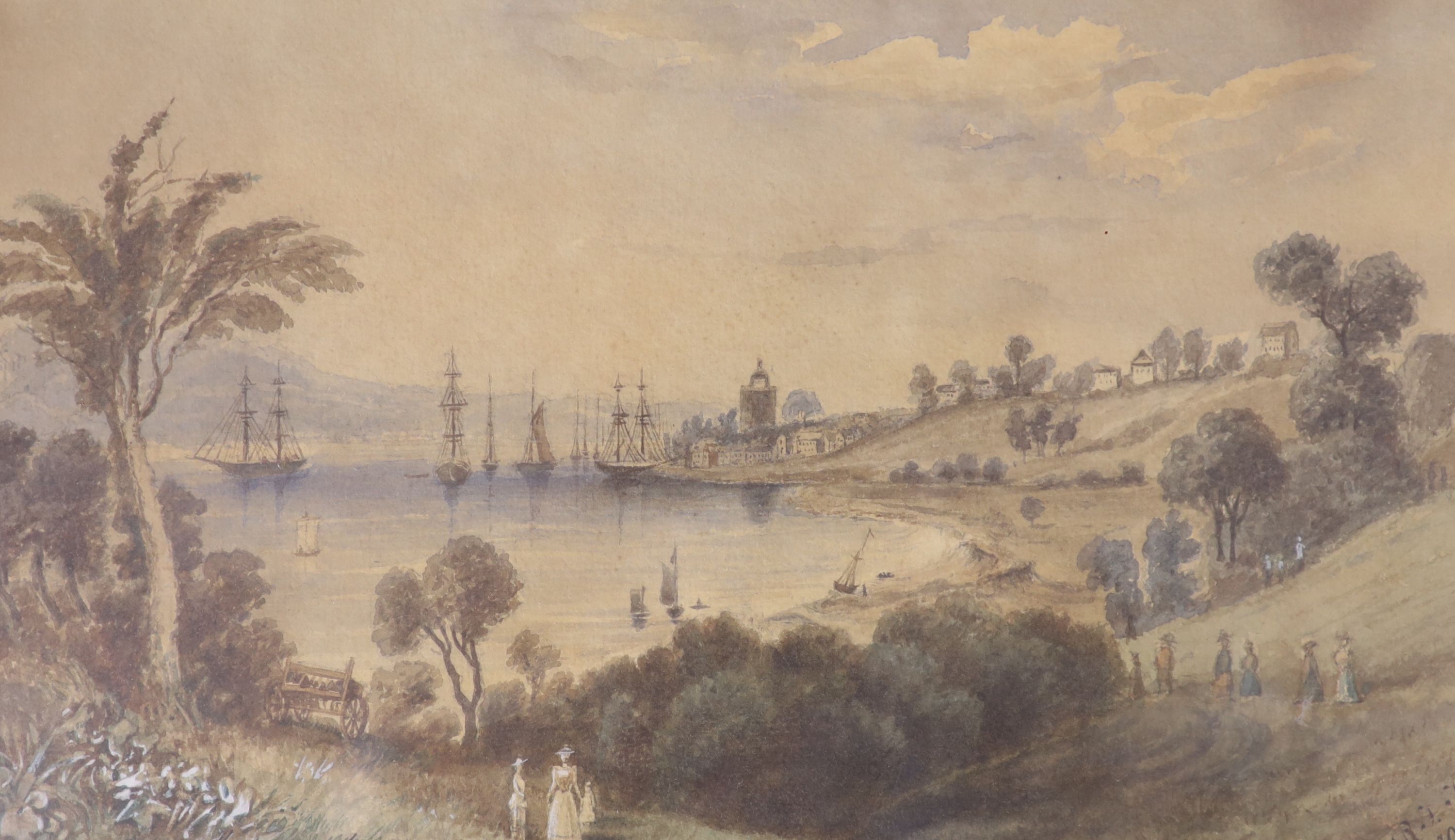R. St ... 1892, watercolour, 'Wivenhoe, Essex, view from Alresford Creek